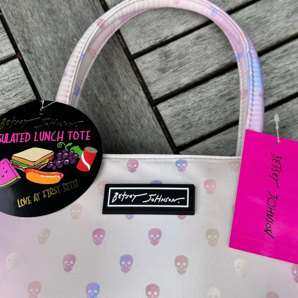 Betsey Johnson Rose Skull Insulated Lunch Tote Satchel Pink Ombre TBJ-0464 NEW